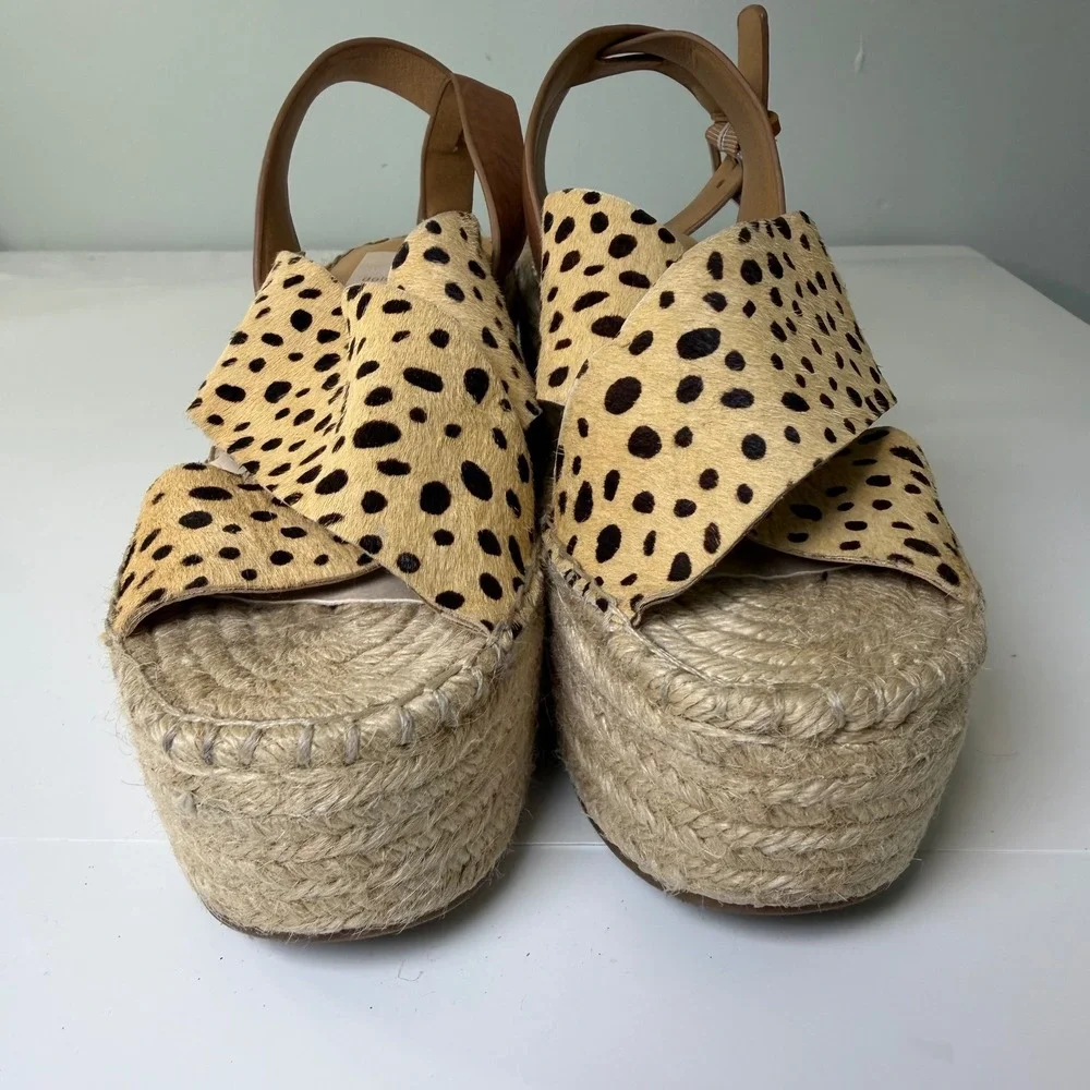 Dolce Vita Animal Print Calf Hair‎ Espadrille Wedge Sandals Tan Brown Size 7